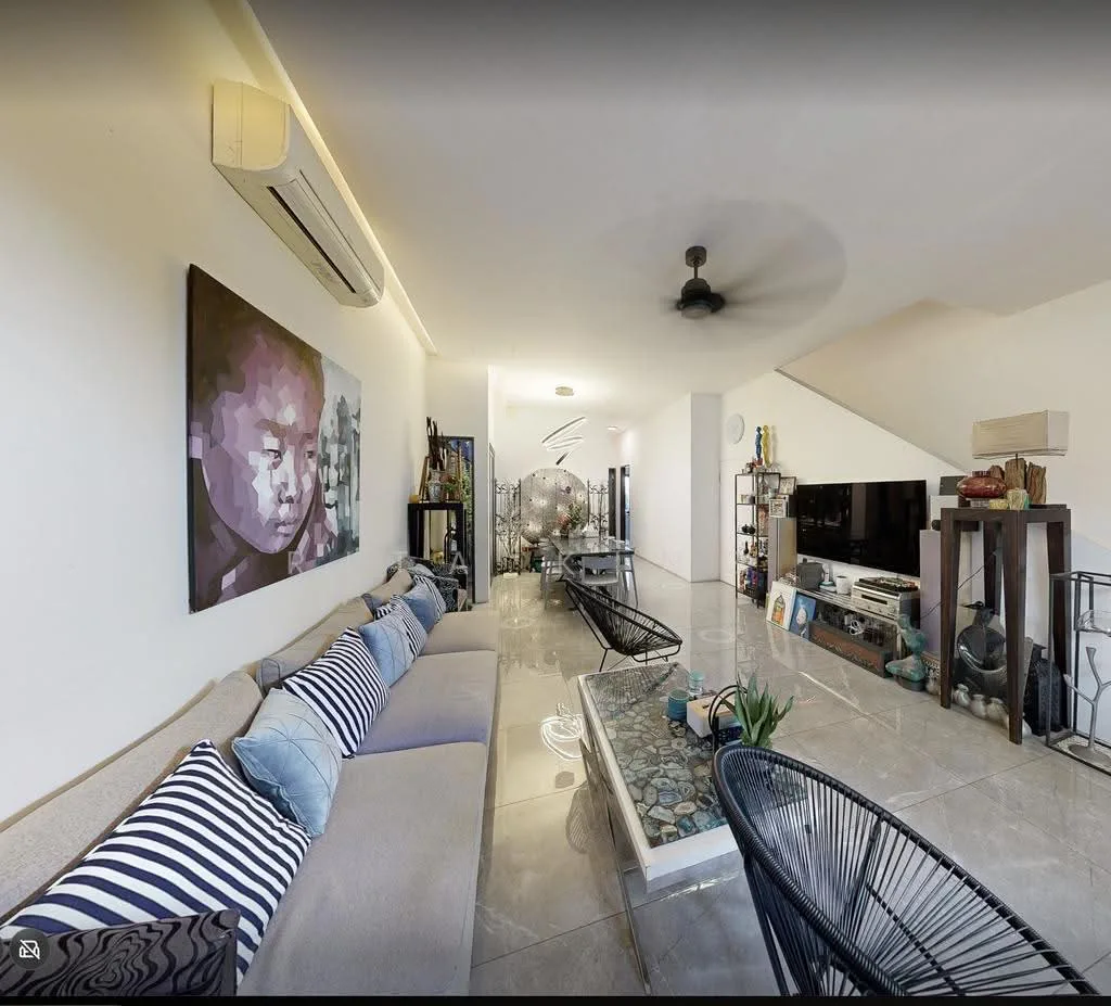 Living room of the renovated terraced house at Jalan Bangsawan, Opera Estate, Singapore
